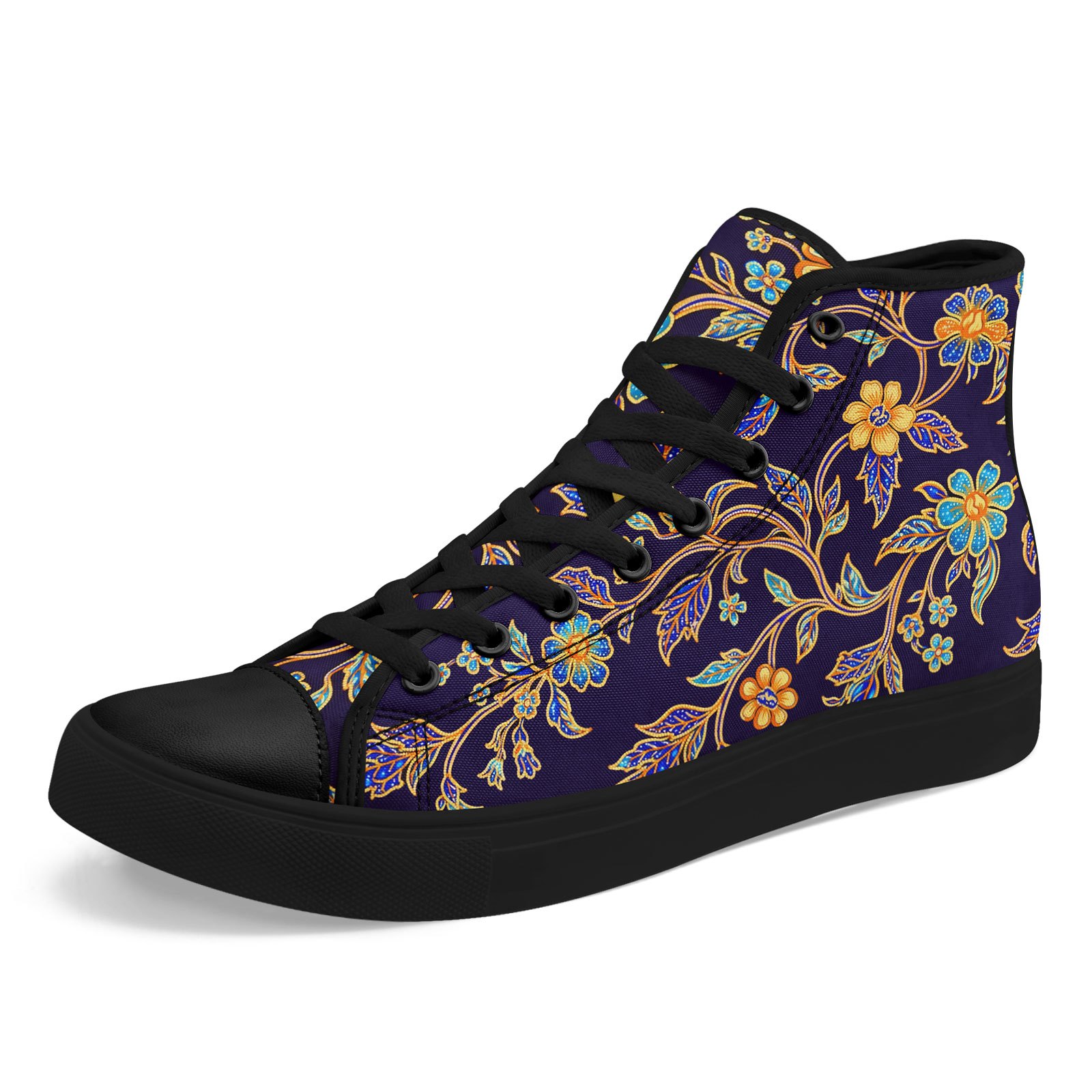 TEMU Women's Plus Size Dark Purple Retro Floral High-top Casual Sneakers | Comfortable Breathable Athletic Shoes With Rubber Sole And Fabric Upper,