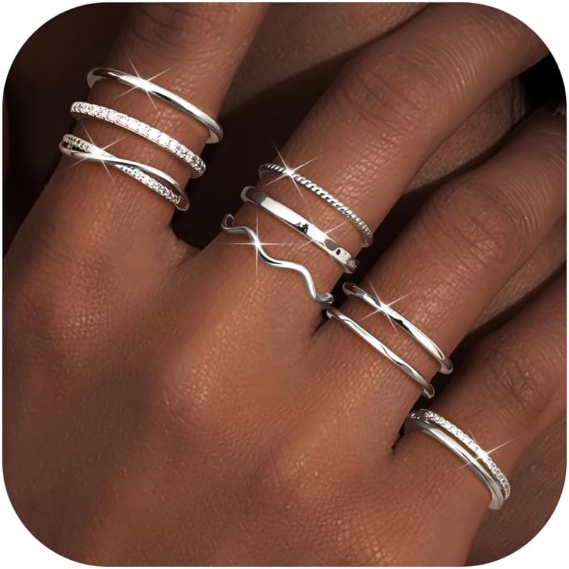 9pcs Stackable Rings For Women Non Tarnish Open Adjustable Thin Thumb Rings Stacking Knuckle Ring Set Dainty Statement Promise Wedding Band Ring