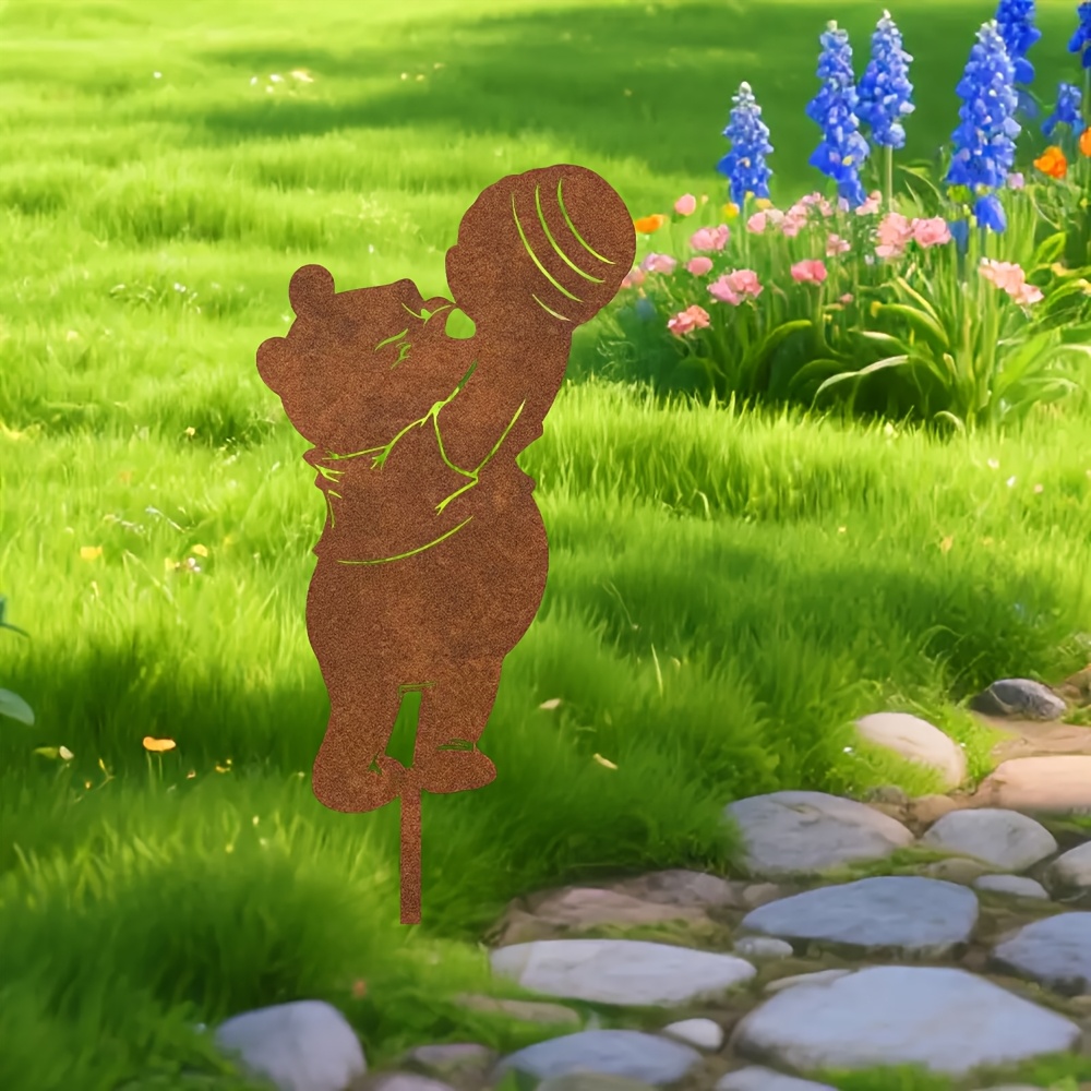E-shop 2D Flach, 2D flach bedruckte Vintage-Acryl-Gartendekoration mit Bärenmotiv – freistehende Außendekoration für Gärten, Rasenflächen, Balkone