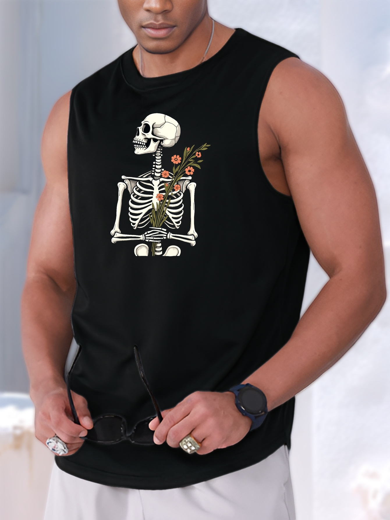 camiseta sin hombre estampado esqueleto floral Temu Ecuador