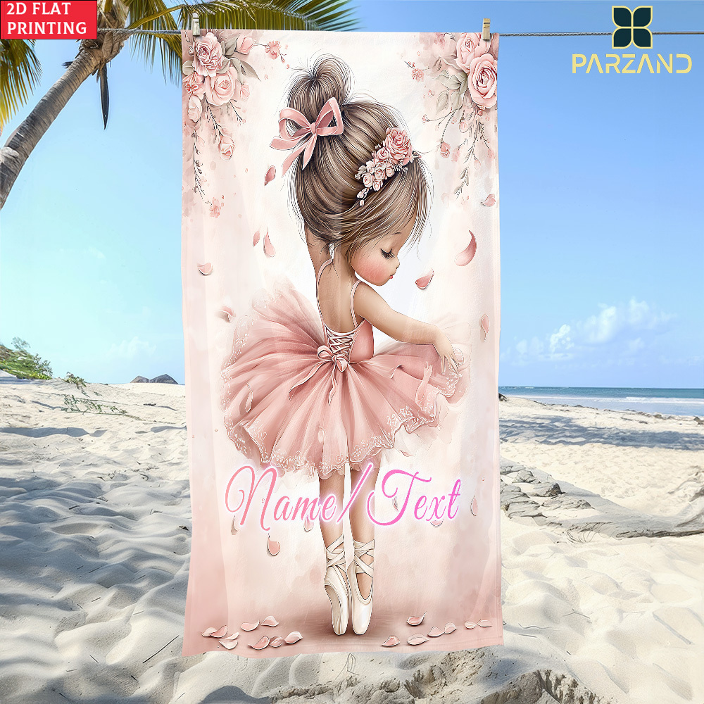 TEMU Serviette de Plage 2D Plate 1 pièce Personnalisable Nom/, Ballerine en Tutu Rose - Douce, Absorbante, Légère et à Séchage Rapide, Parfaite pour