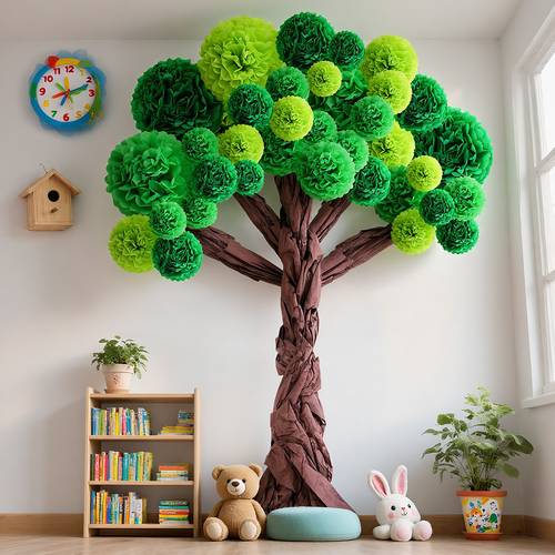 classroom tree bulletin board set 3d cardboard tree with paper pom poms craft educational welcome for school elementary teacher chalkboard