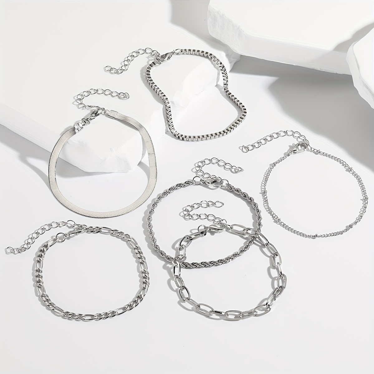 TEMU 6pcs Set Of Thin Chain Bracelets, Style Bracelets For Women