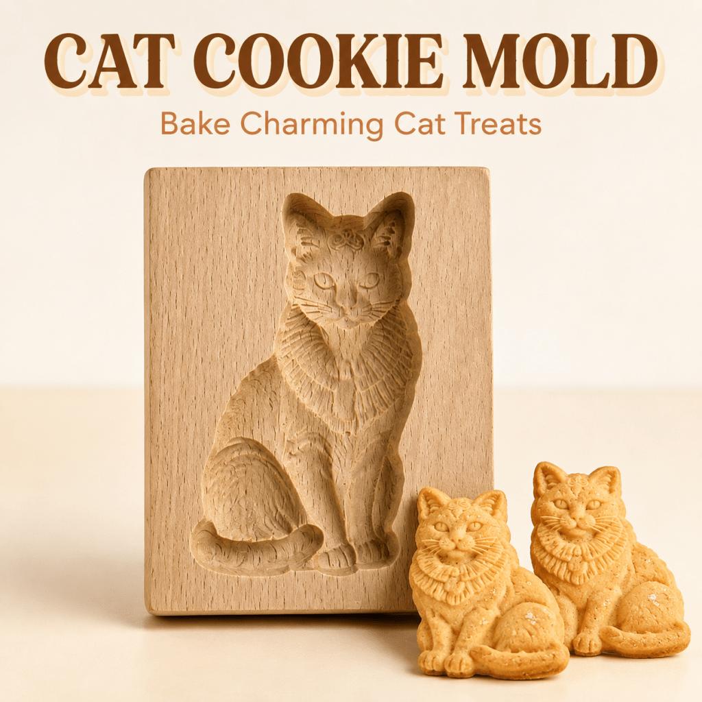 TEMU Adorable Cat Solid Wood Cookie Cutter Set: Little / Cat With Floral Wreath Collar / Cat With Walking Footprints / Three-dimensional Sitting Cat.