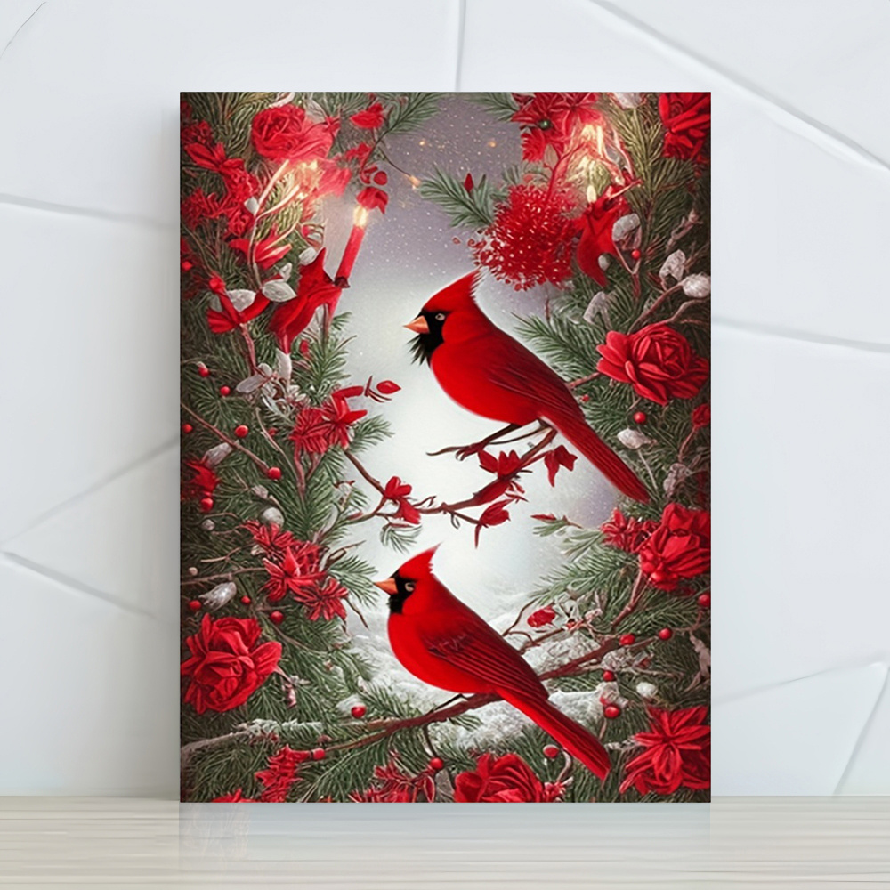 

Room Decor 1pc Birds Canvas Art Print, Red Wall Poster, 12x16 Inches, Home Bedroom Room Bathroom Decor, For Hotel Cafe Office, Room Decor