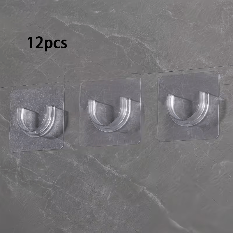 TEMU 12pcs Adhesive Curtain Rod Holders - Transparent Plastic Wall-mounted Shower And Window , , Non-damaging Removal For Bathroom And Smooth Walls,