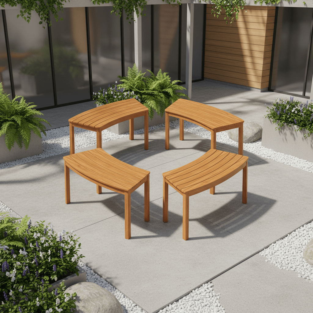 [Acacia Wood Benches] 4 Packs Outdoor Curved Bench, Acacia Wood Fire Pit Benches With Slatted Seats, Tree Benches Wrap Around For Patio, Garden And Backyard, 400 Lbs Weight Capacity Each