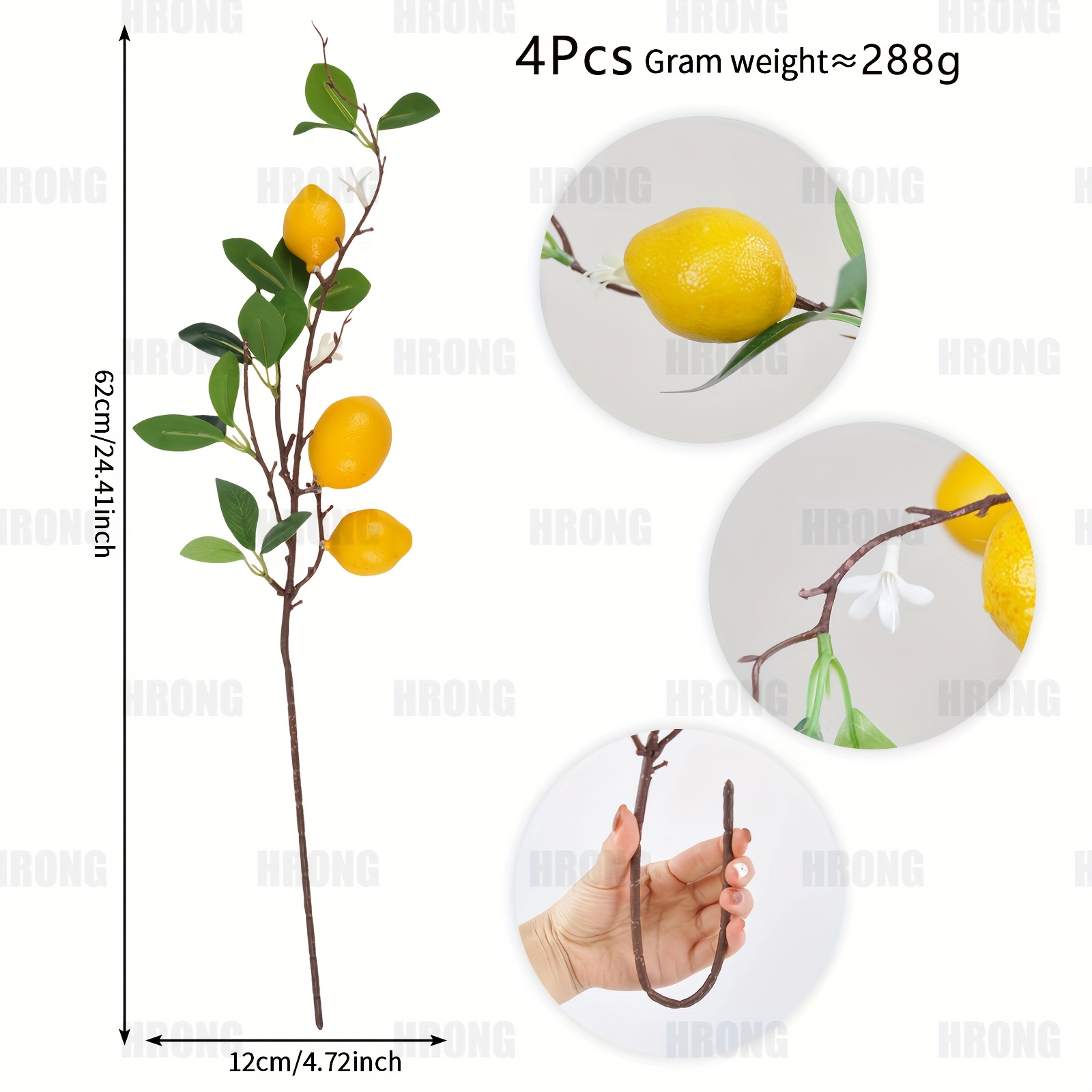 TEMU 4-pack Of Artificial Lemon Branches, Each 24.41inch In Length, Perfect For Decorating Homes, Weddings, And Parties. Colored And Fresh-looking