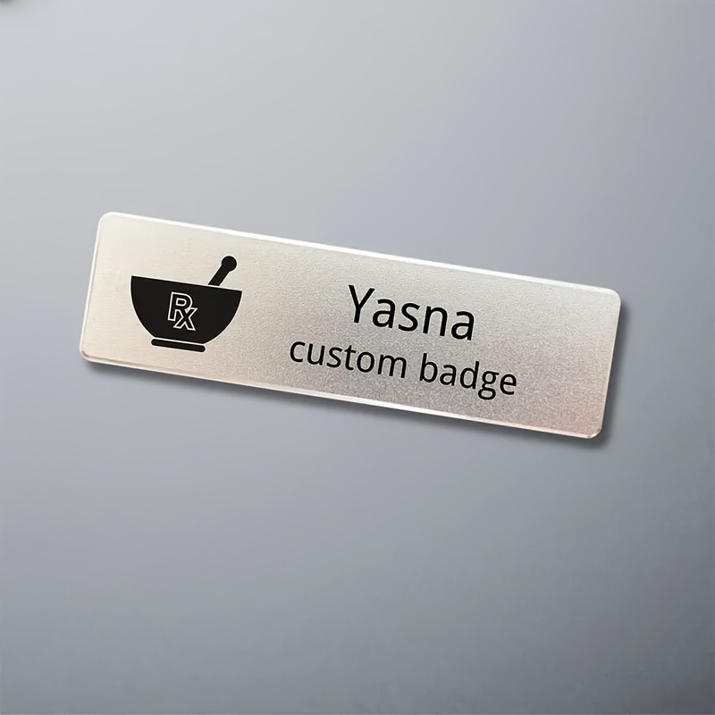TEMU 2d [custom] Metal Badge, Silvery Stainless Steel Name Tag, Custom Pattern And Name And Job , Suitable For , Managers, Pharmacists, Staff Name