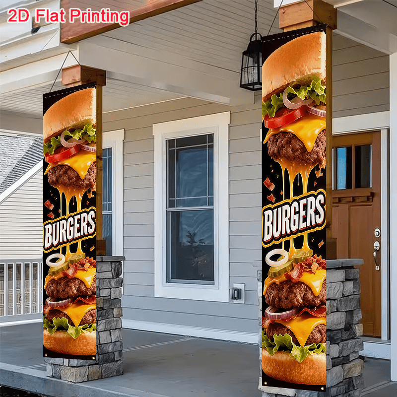 TEMU 2d Flat, 2d Door Banner, 2pcs Hamburger Themed Door Curtain Banner Decoration - Hamburger Patterns, Fabric Suitable For Indoor/outdoor Parties,