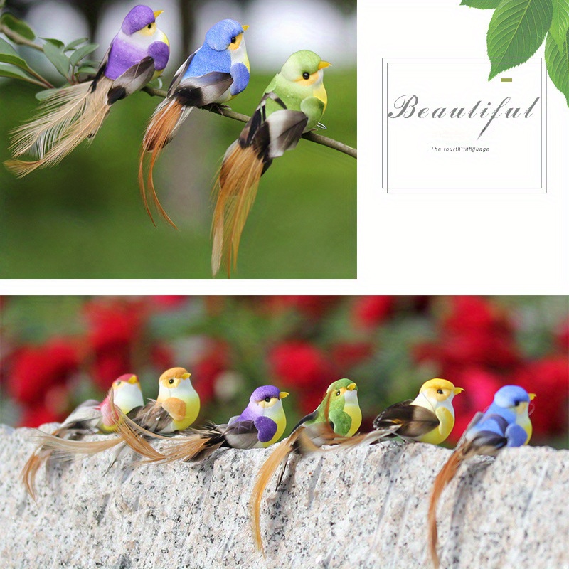 6 Piezas de Decoraciones Simuladas de Pájaros Hechas a Mano en Poliuretano - Adornos Grandes y Coloridos para Colgar, Decoración para Jardín o Fiesta de Boda, No Necesita Electricidad, Regalos para Amantes de las Aves