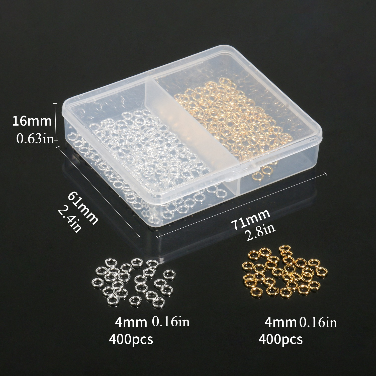 TEMU 800pcs 4mm Boxed Golden Plated Silvery Plated Open Jump Rings Split Rings Connectors For Jewelry Making Diy Bracelets Necklace Earrings