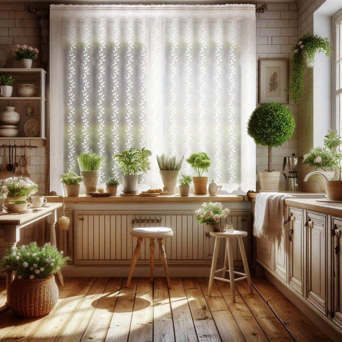 Image of 1pc Of Embroidered Sheer Curtain From Premium Fabric, Featuring An Elegant Design Lightweight And Breathable. Dimensions: 400 By 150 Cm, Ideal For Use In Bedrooms, Living Rooms, Studies, And