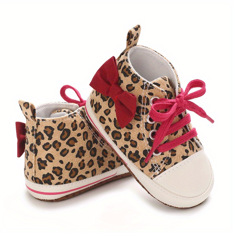 year baby shoes leopard print red bow detail soft soled Temu
