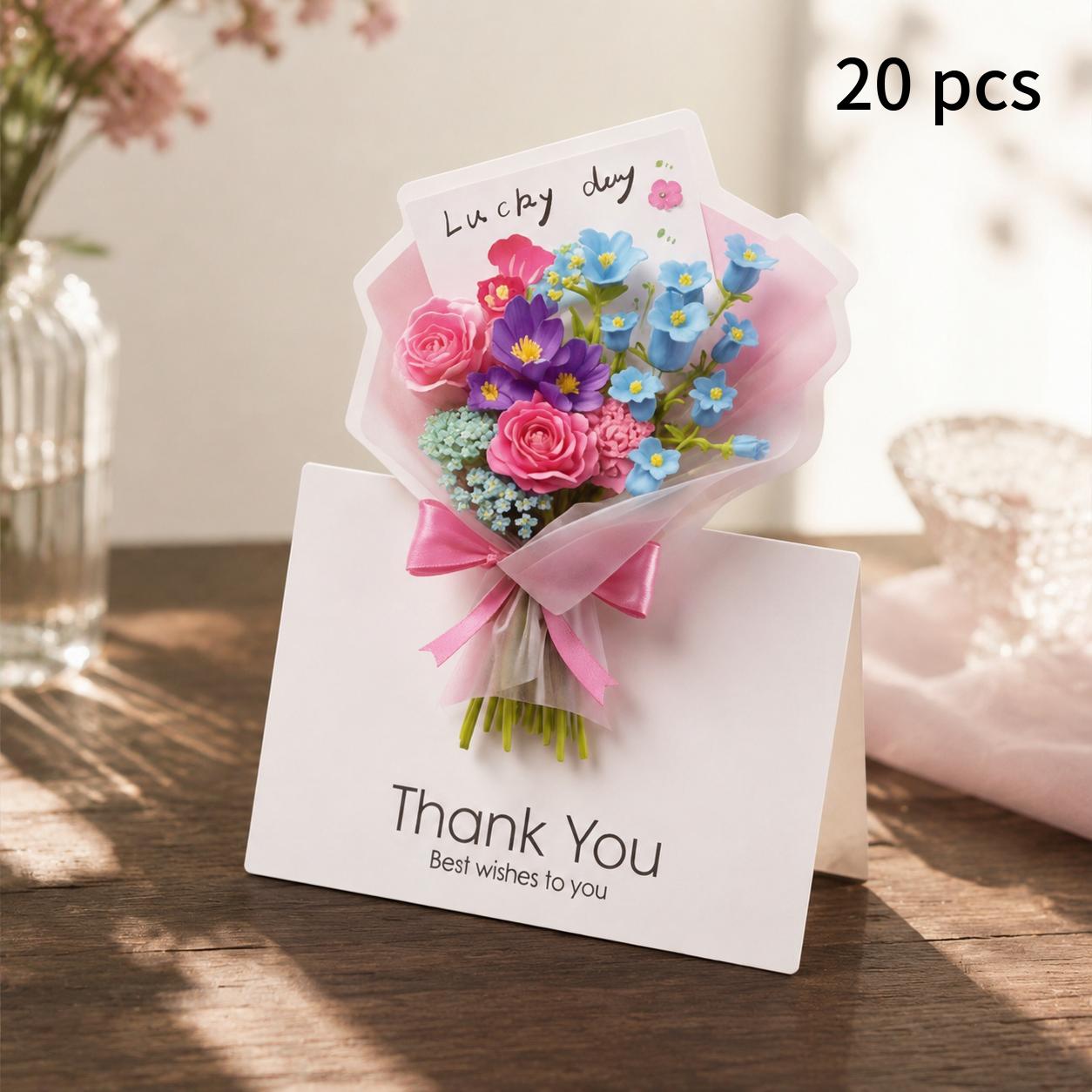 TEMU 20pcs Flower Gift Picture Series Greeting Cards Foldable Message Birthday Cards With "thank You" Card, Foldable Birthday Card Gift For And