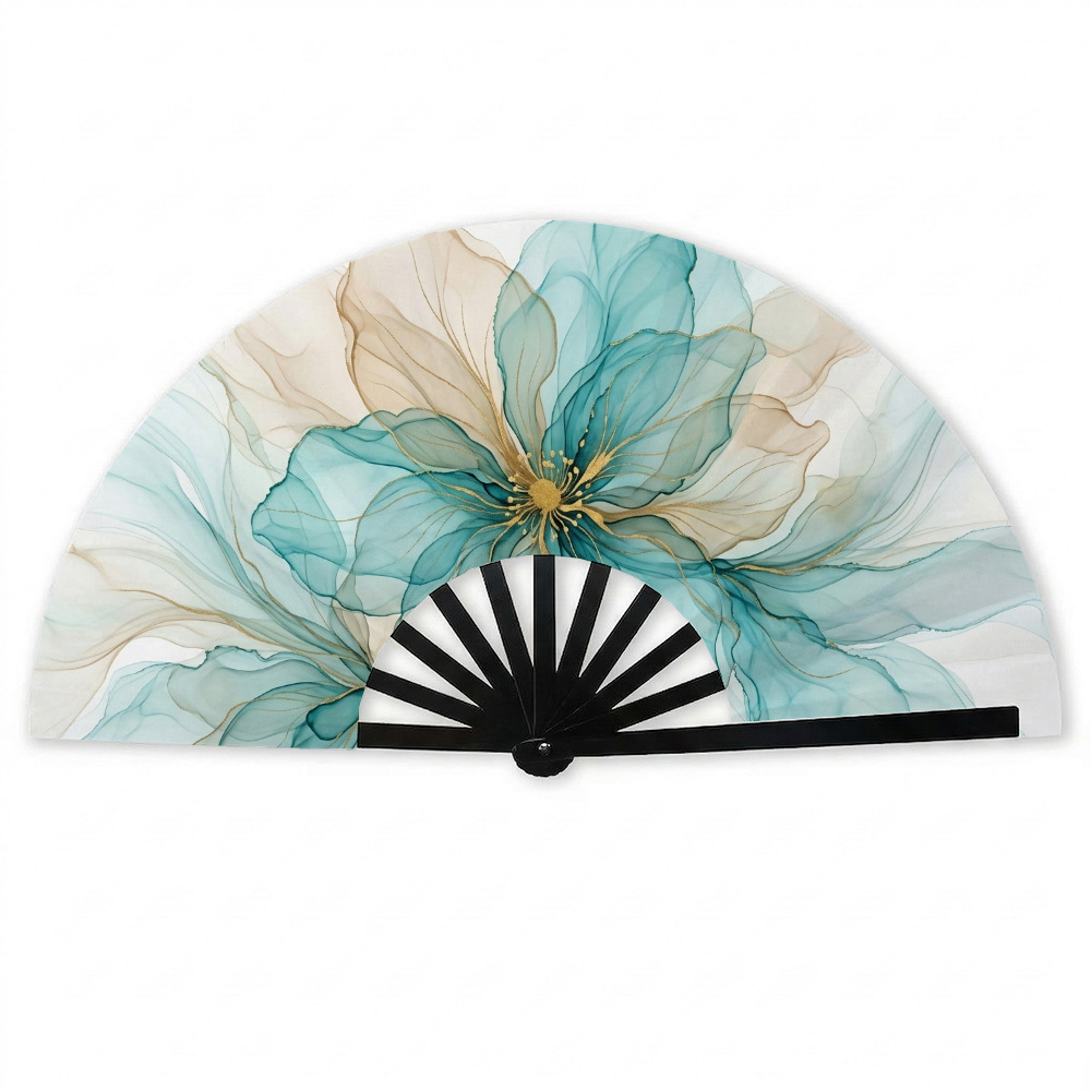 TEMU 1pc Portable Folding Fan With Transparent & Ethereal - Blue Beige Suitable For Travel, Weddings, Parties, Dance Performances, Birthday Gifts,