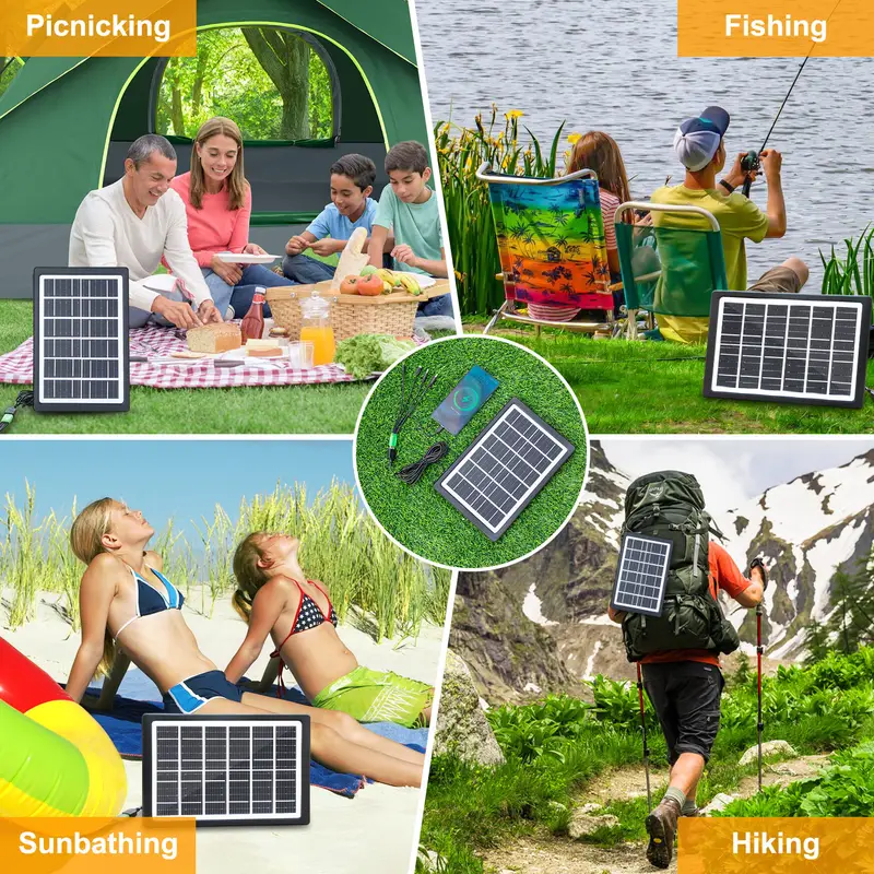 1pc cell phone solar portable charger 6w 6v with multiple usb for outdoor cell phone accessories suitable for cell phone flashlight small fan mobile power mens Product details 4