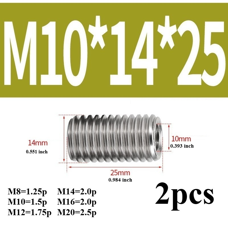 TEMU [2pcs] Thread Insert, Nut Inlay, M8 M10 M12 Stainless Steel Thread Conversion Bracket, Screw Protection Sleeve