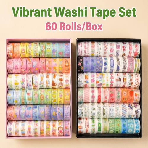 get 60 unique rolls of washi tape in this set each roll measuring 0 wide and 78 74 inches long with vibrant prints pastel hues and fun craft tape