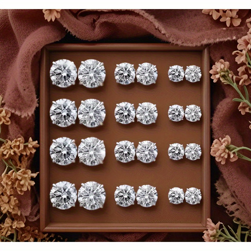 TEMU 12 Pairs Of Stainless Steel Stud Earrings, With Simple And Elegant Zirconia Earrings, Are Suitable For The Highlight Moments Of Parties And Daily Wear, Showcasing Exquisite Charm.