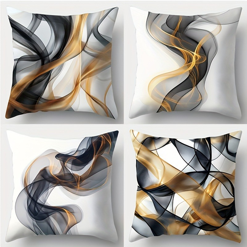 

4pcs Vintage Geometric Pattern Pillow Covers, Abstract And , Polyester, Hand Wash, Zippered Cushion Cases For Living Room Sofa And Bedroom Decor