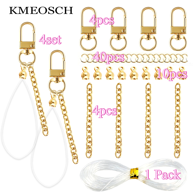 TEMU Diy Beadable Keychain Kit With 2 Strands (4pcs Keychains + 40pcs Jump Rings + 1 Bundle 5m Non-elastic Beading Thread+4pcs Chains), Blank Elegant