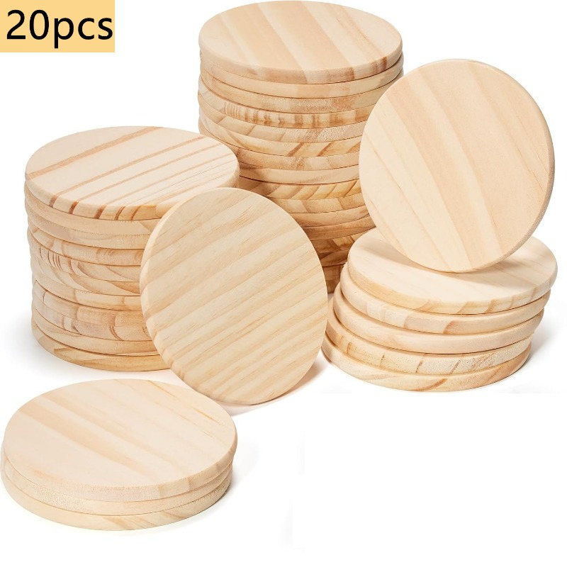 TEMU 20pcs Unfinished Wood Discs - Blank Wood For Diy Crafts, Painting, Laser Engraving, Coasters, Tabletop Centerpieces, And Decorations