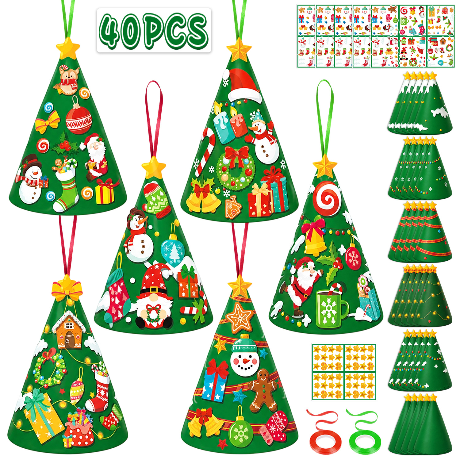 TEMU Kit de bricolage arbre de Noël 3D, 40 pièces - Ornements en papier avec autocollants et pour décorations de fêtes, cadeaux de fête et activités