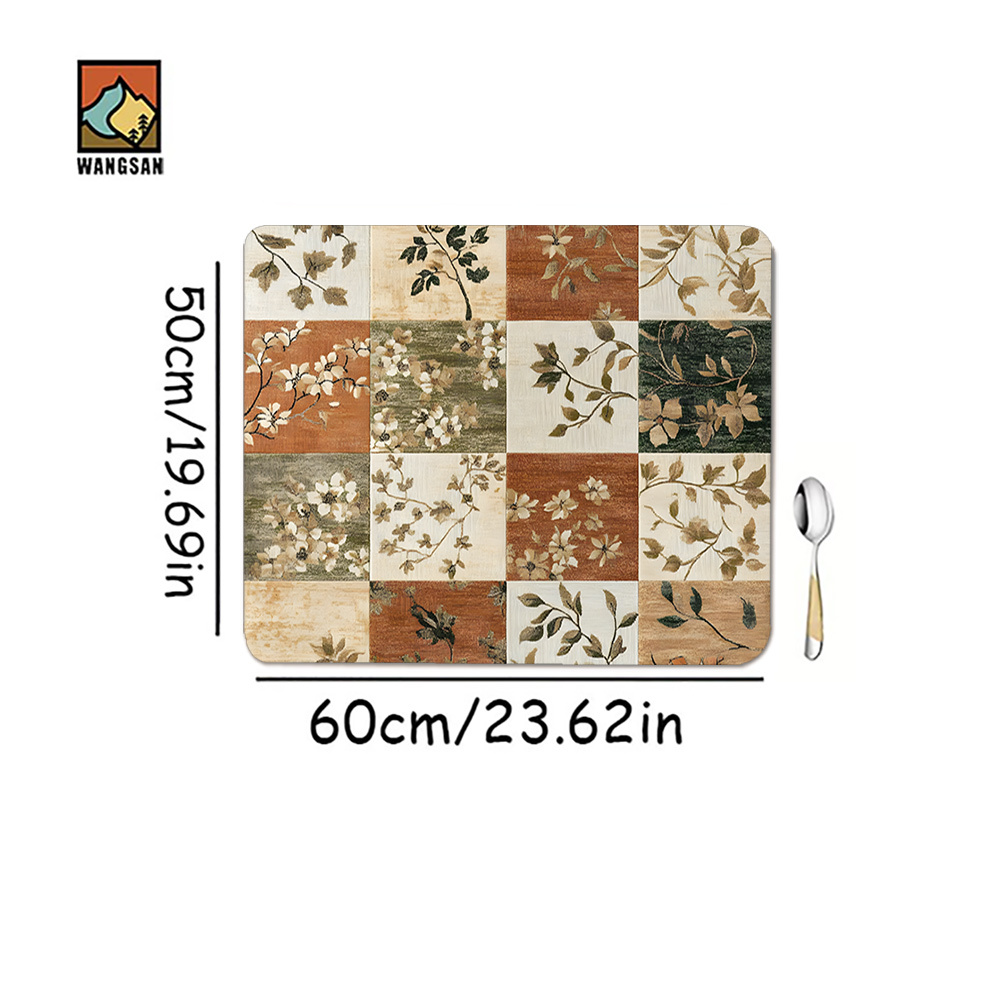 TEMU 1pc Of Tableware Drying Mat Featuring A Floral Design, Ideal For Coffee Machines, Washing Machines, Microwaves, And Tables. Made From Polyester,