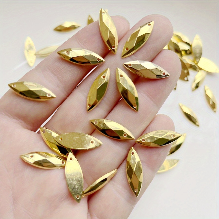 TEMU 50pcs 7mmx20mm Shiny Eye Rhinestone 2-hole Strands For Sewing Scrapbooking Wedding Dress Jewelry Crafting