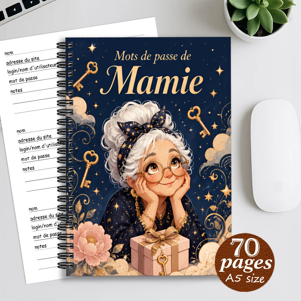 TEMU 1pc Cahiers d' 14.5X21Cm, Cahier de de passe français : Joli cahier de logbook de gardien de de passe sur le thème de Mamie fantaisiste avec des