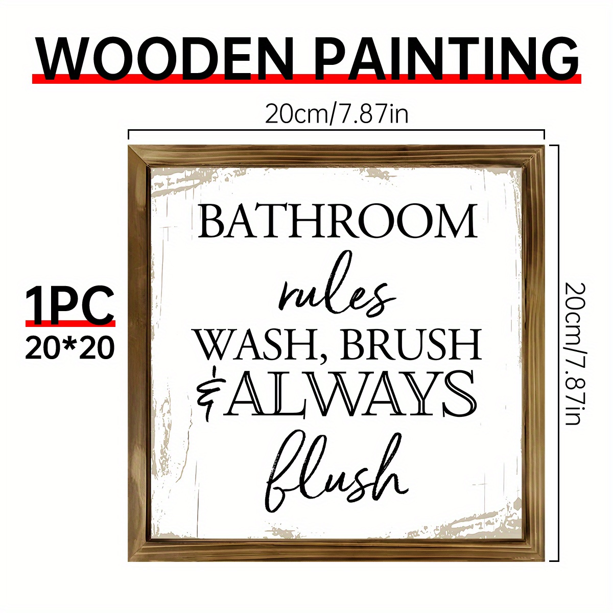 TEMU 1pc Vintage Wooden Bathroom Rules Sign - " Wash, Brush, Flush" Humorous Desk Decor For Home Office Restroom Shelf Or Table, Bathroom Decor And Accessories