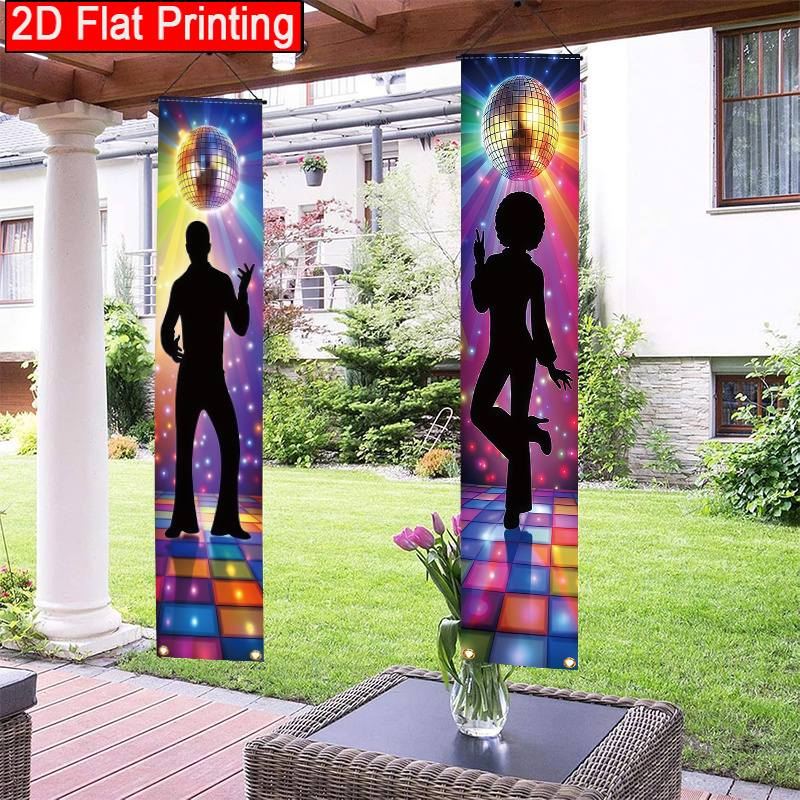 TEMU 2d Flat, 1 Pair Retro 70s Disco Party Banner Decorations With Hanging Disco Ball Flags - Suitable For 1970s Themed Birthday, Hippie Music Party,