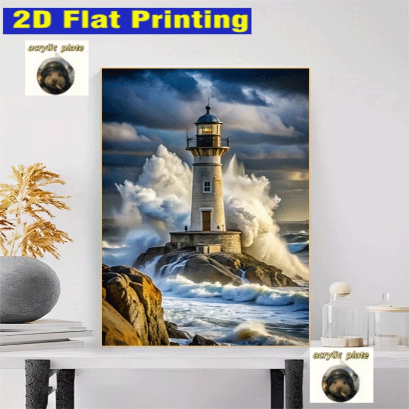 TEMU 1 pièce, Kit de peinture diamant 2D à soi- sur le thème d'un phare sur un paysage marin, 30x40cm (11,8x15,7in). Le motif capture de vivante la