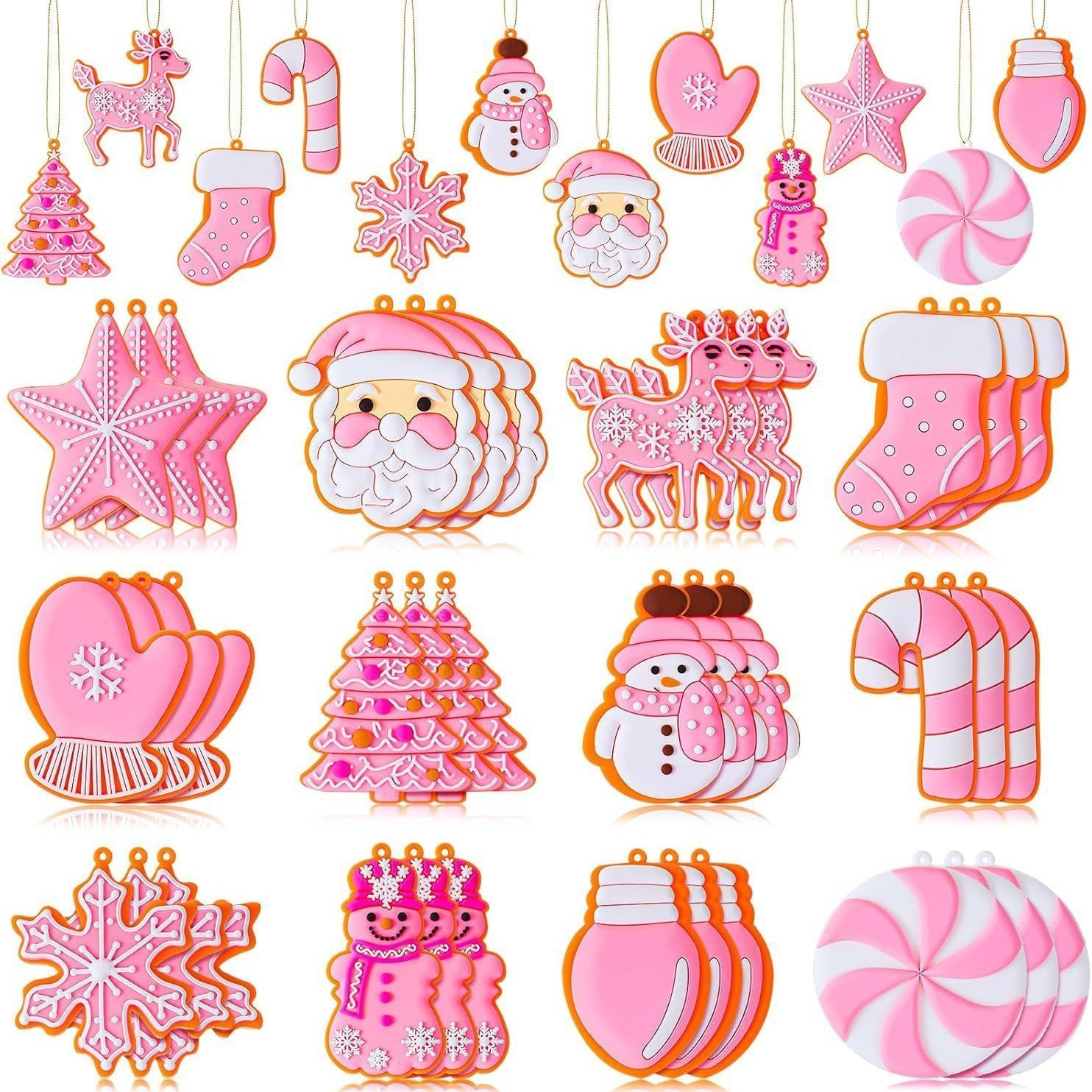 TEMU 24pcs Pink Wooden Christmas Tree Decorations Snowflake Tree Santa Claus Candy Decoration Home Decorations Holiday Pendants
