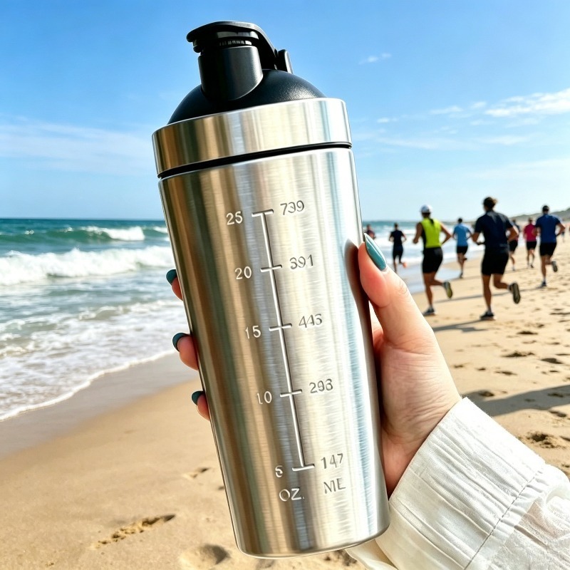 TEMU 304 Food-grade Stainless Steel Shaker Cup, Sealed And Leak-proof With Precise . Thickened Cup Body Is Sturdy And Durable, Easily Handling Meal