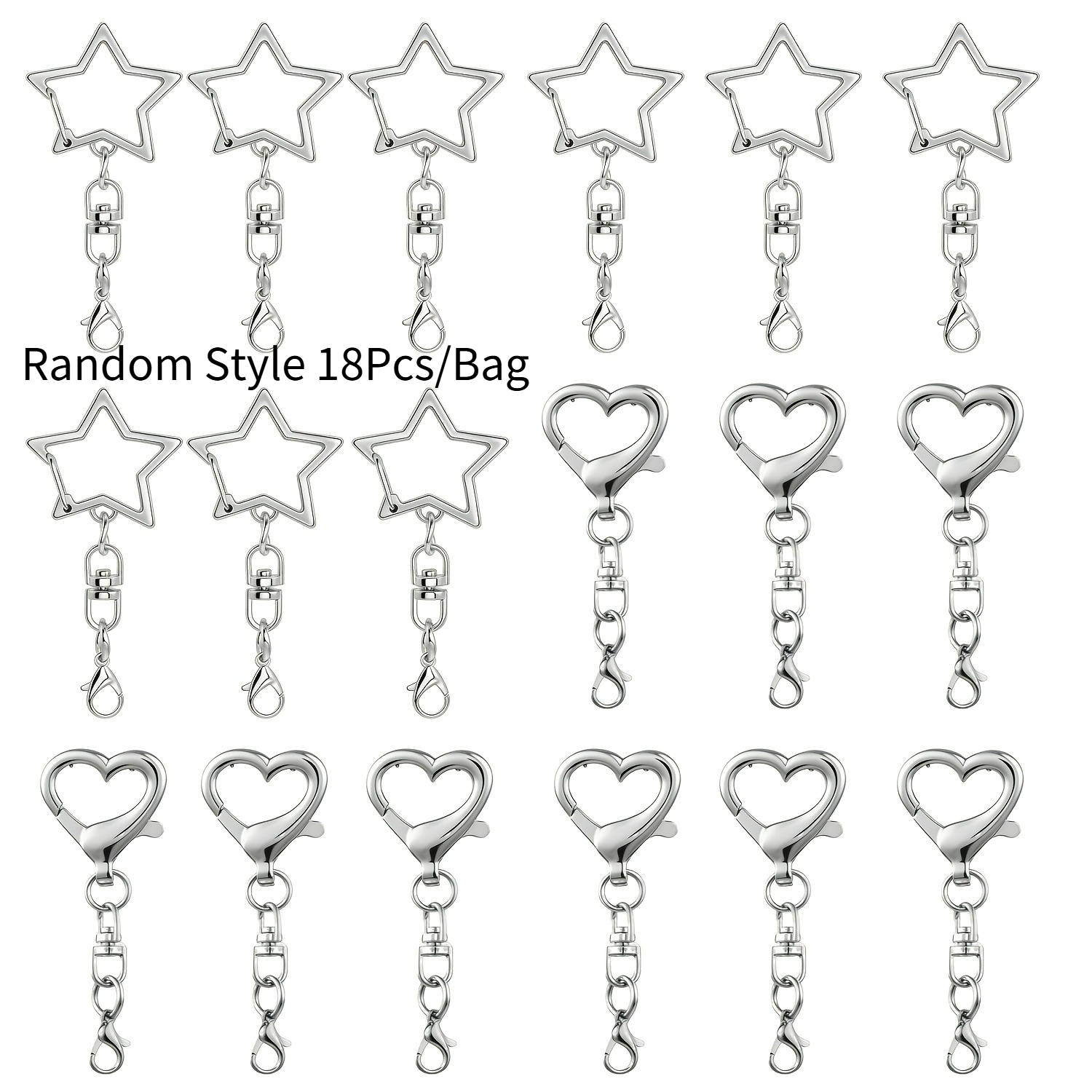 TEMU 18pcs/bag-random Style-silvery Heart-shaped With Five-pointed -character Key, Handmade Accessory, Suitable For Use As A Work Badge Hanger,