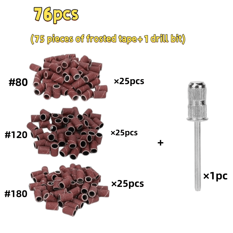 TEMU 76pcs (75pcs Of Frosted Tape+1 Drill Bit) # 80/120/180 Grit Mixed Frosted Tape, A Durable Electric For Nail Machine Replacement Accessory, A