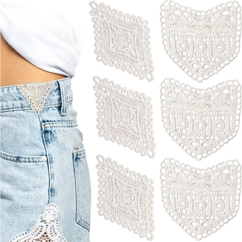 6pcs Lace Waist Extender For Jeans, 2 Sewing Fastener Waistband Extenders, Adjustable Pant Jean Extenders For Women Skirts Shorts - Beige