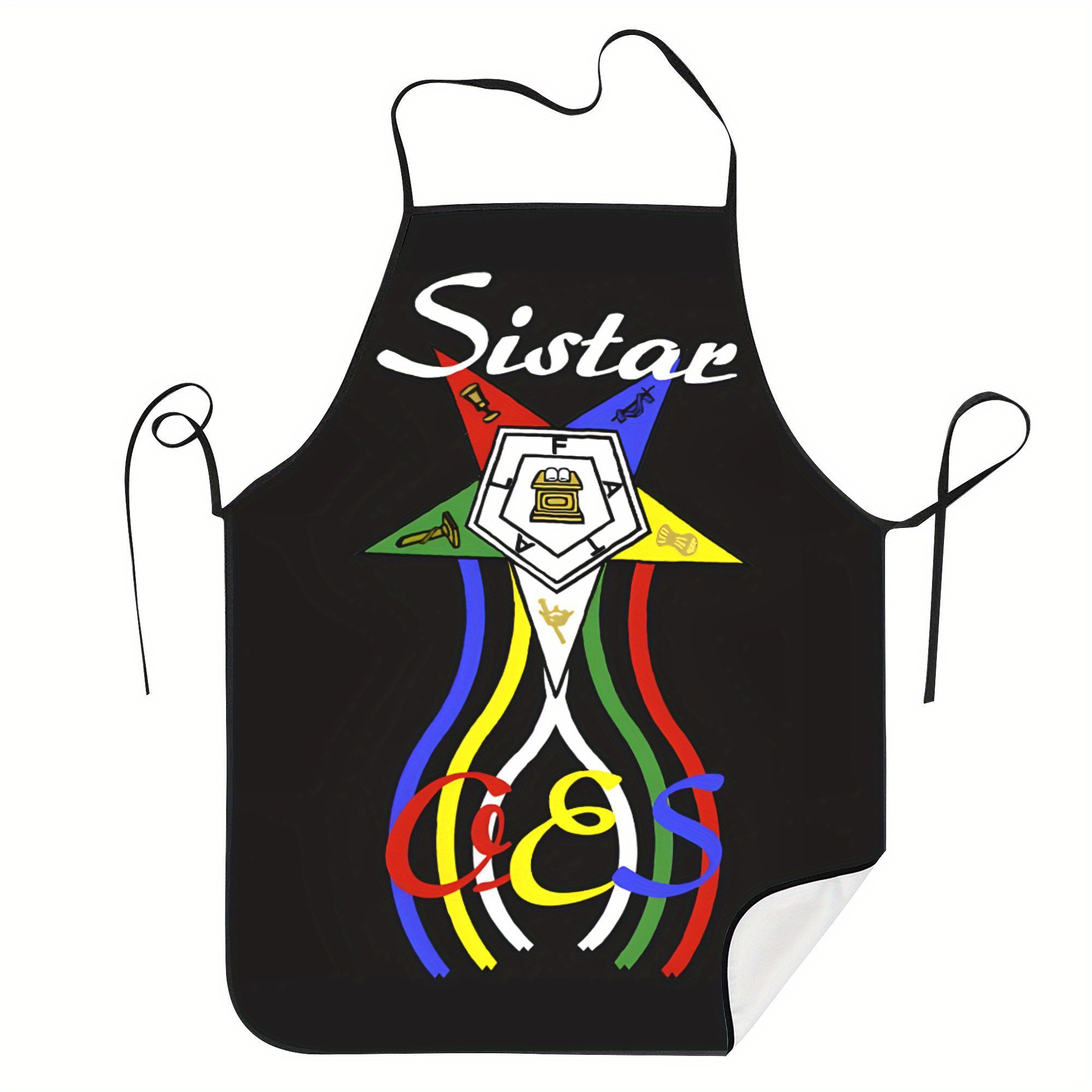 

Elegant Vintage-style Oes Order Of Star Apron - Black With "" & , 100% Polyester, Hand Or Only, Non-transparent With Smooth Woven Fabric - Ideal For Cooking & Restaurant Use, Plus Size Apron