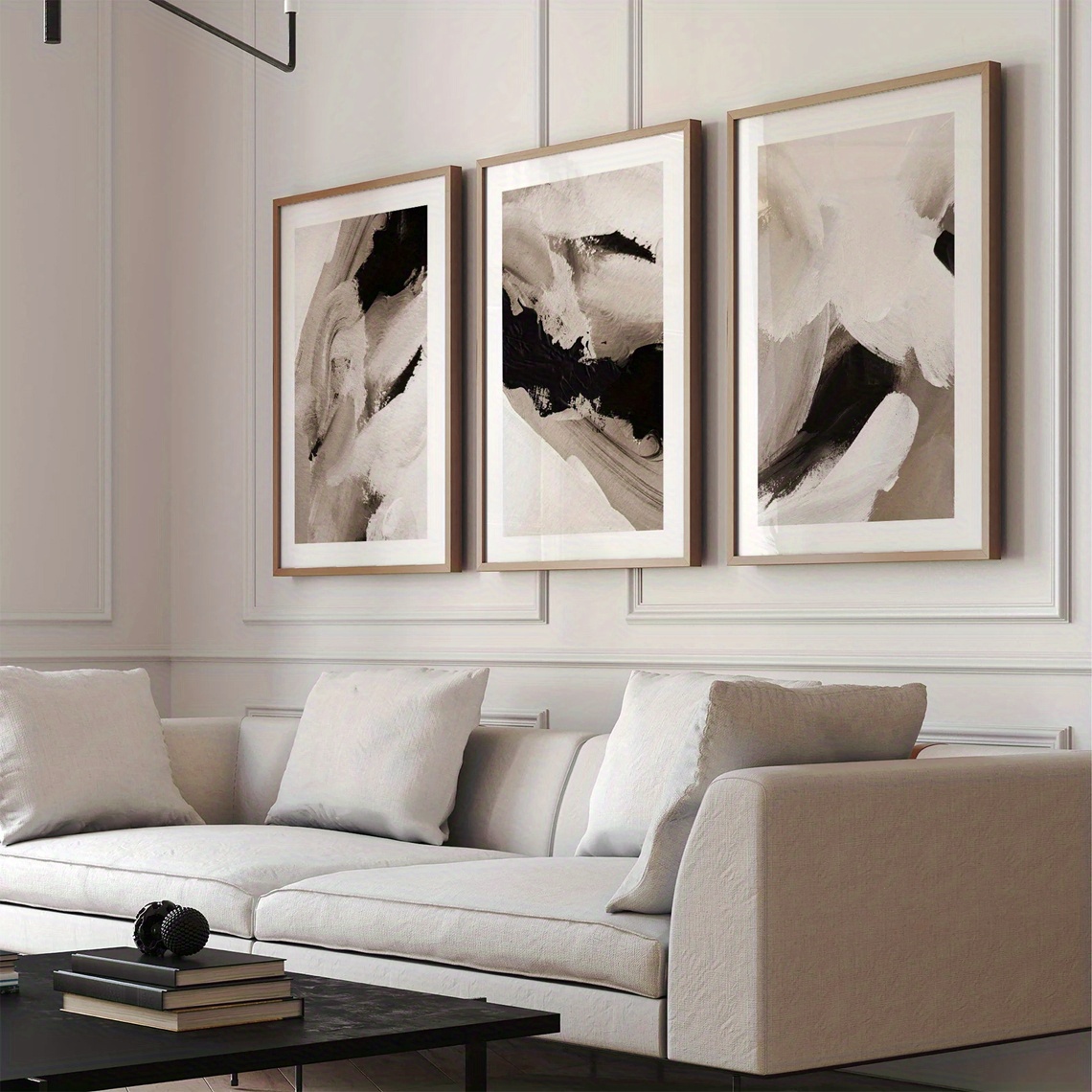 TEMU 3pcs Set Neutral Black & Beige Abstract Wall Art Prints - Japandi Scandinavian Modern Minimalist Neutral Tone Posters, Gallery Wall Set For