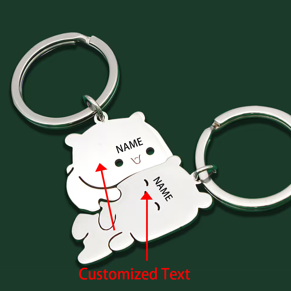 

2pcs Personalized Bear Couple Keychain Set, Stainless Steel, Custom Engraved With Names, Cute Bear Keyring, With Ideal For Valentine's Day, Anniversary, Gifts