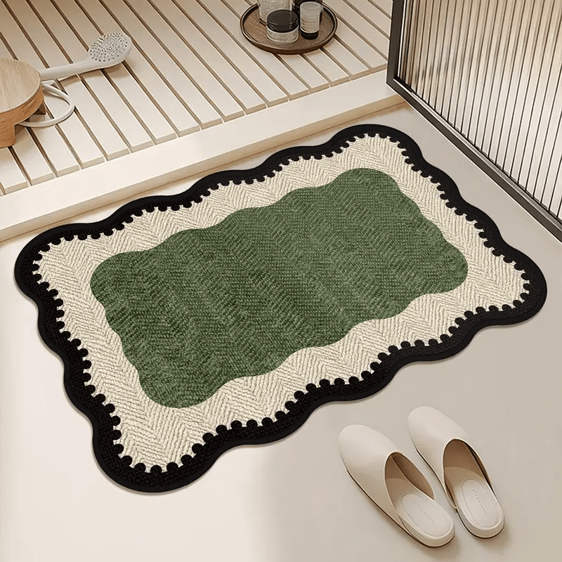 TEMU Olive Green Wavy Edge Irregular Bathroom Entrance Hall Door Mat Retro - Style Living Room Sofa Rug Luxury Bedroom Decor Bedside Mat Soft