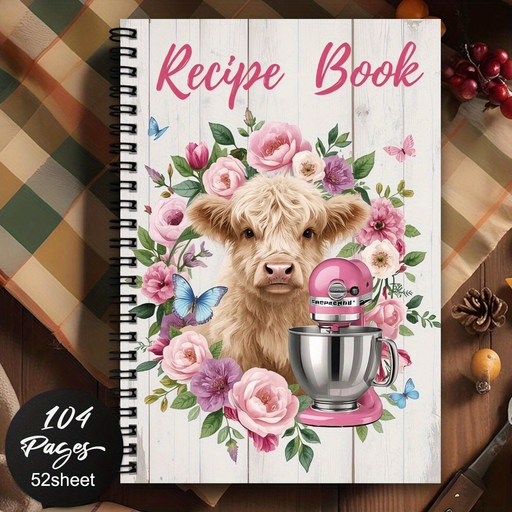 TEMU 1pc Of Adorable Highland Cow Themed Spiral Notebook, Perfect For Down Your Own Recipes, Organizing , And Ideal For Cooking Lovers And Meal