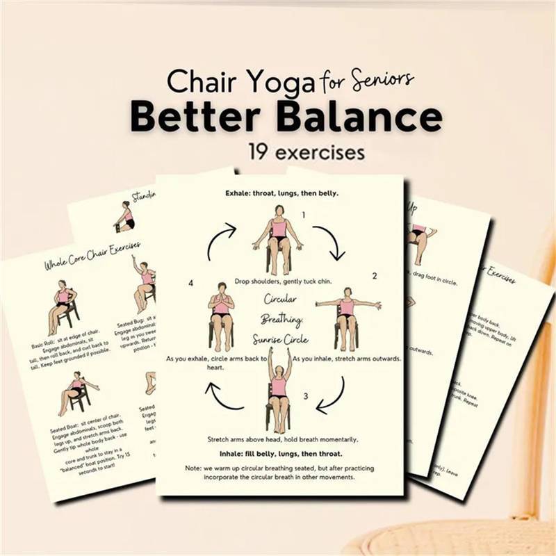 

Room Decor 6-pack Chair Yoga For Seniors Balance Exercises Guide, Large Print 16pt Paper Fitness Poses For Elderly, Essential Strength Training Workouts, 8x10 Inch Set