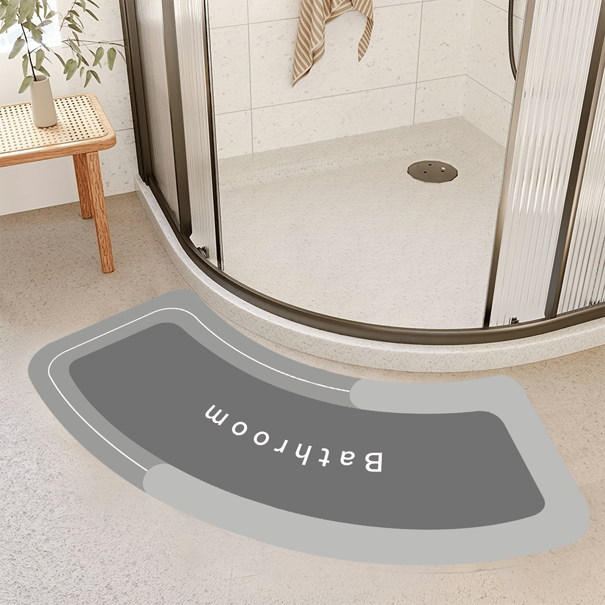 Image of 1pc Semi-circular Minimalist Bathroom Anti-slip Mat, Mud Material Semi-circular Floor Mat, 1000g Per , Machine Washable Floor Mat, Suitable For Bathroom Entrance