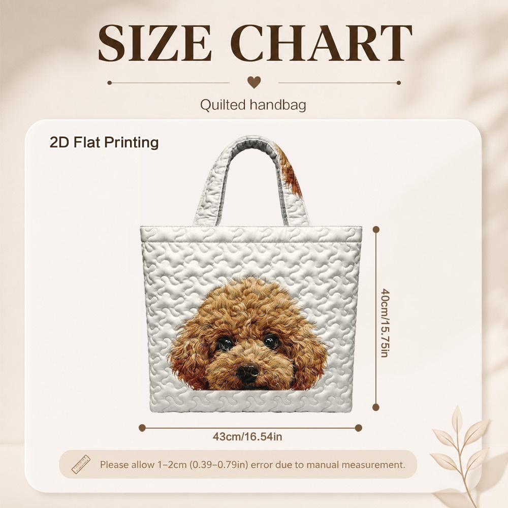 TEMU 2d Flat, 1pc Quilted Printed Tote Bag, Creative Cute Peeking Toy Poodle Pattern, Lightweight Foldable Large-capacity Bag, Reusable Durable