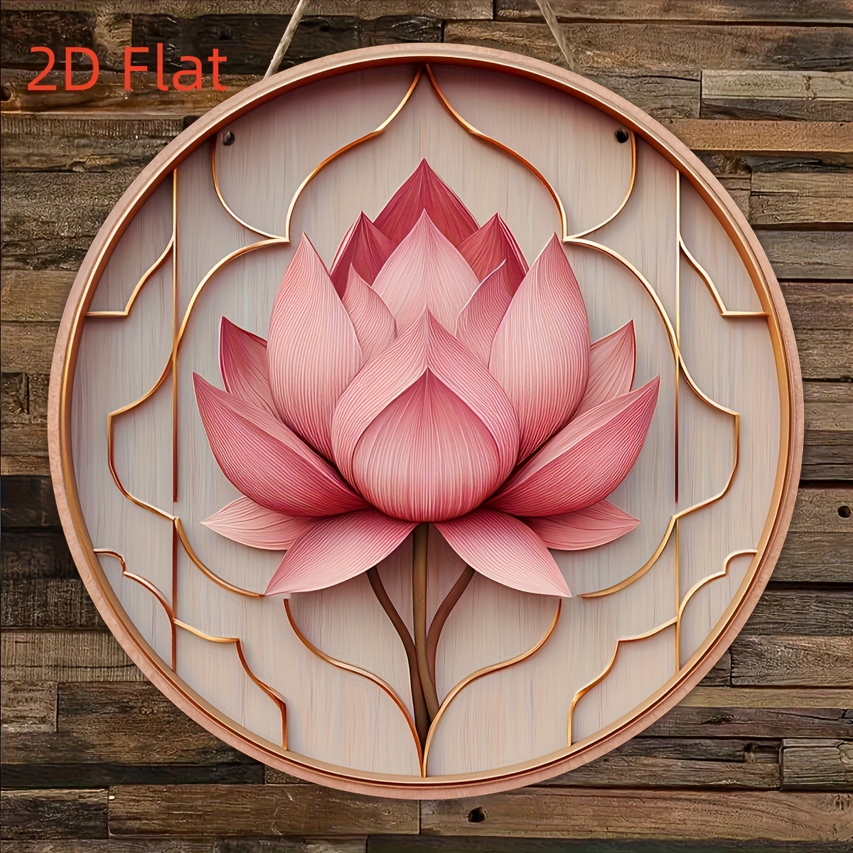TEMU 2d Flat - A Retro Country-style Wooden Lotus 2d, 8x8 Inches In Pink, Featuring A Lotus Theme Wall Hanging, Aesthetic Room Decor, Front Door