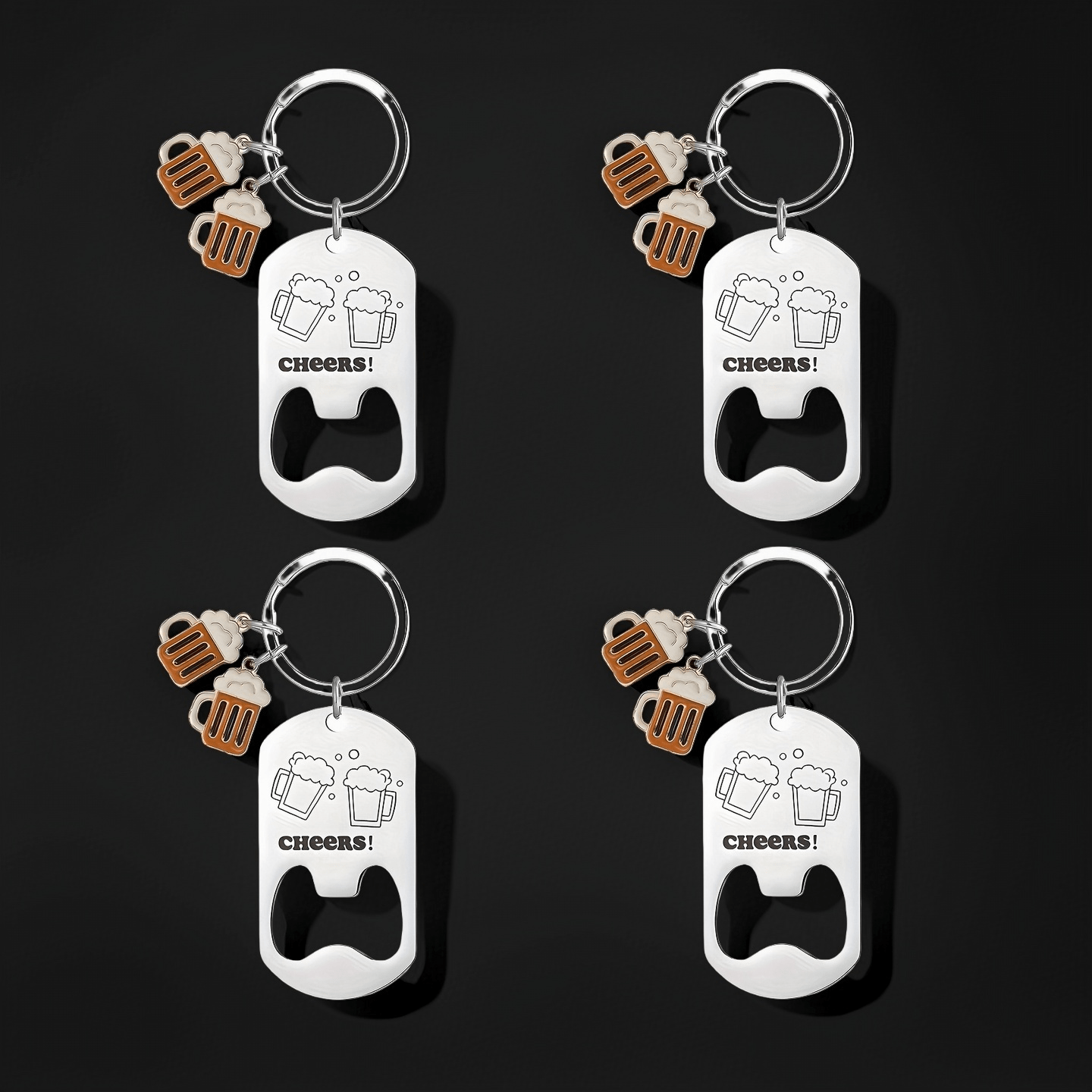 4pcs Stainless Steel Beer Bottle Opener Keychain With Engraving - Gift, Suitable For Boyfriend Or Father's Day