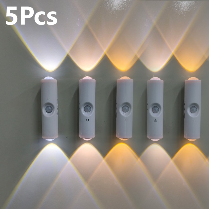 TEMU 5pcs Rgb Sensor Night Lights - Led Wall-mounted Motion Sensing Lamps, White Usb Rechargeable Bedside Night Lights For Bedroom, Corridor,